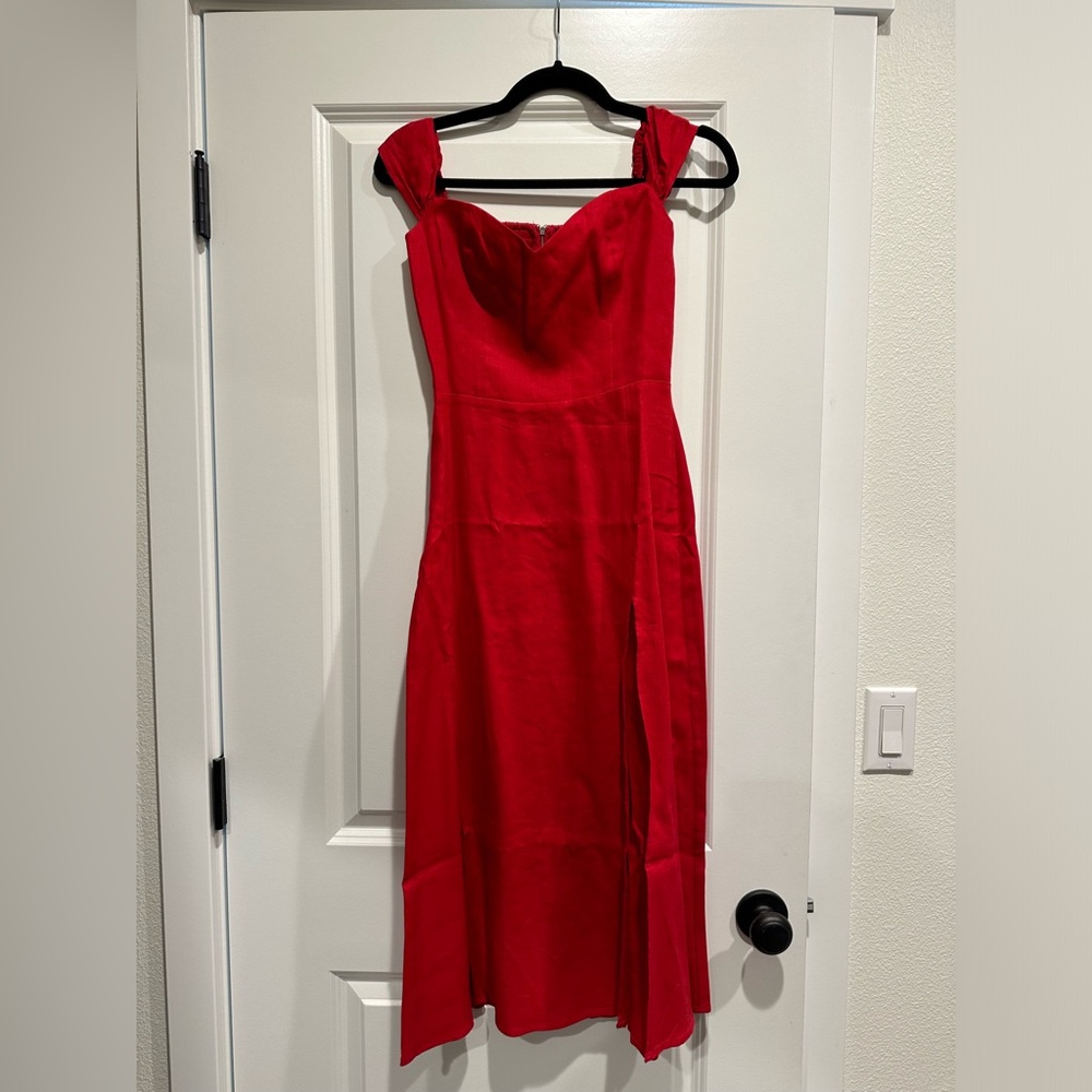 Reformation Bridgton off-the-shoulder Linen midi dress women - Picture 2 of 5